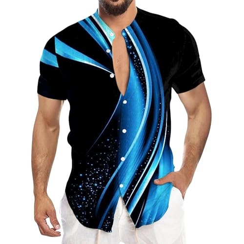 SOOUICKER Kurzarmhemd Herren Ohne Kragen Gestreift Freizeithemden für Herren Sommer Hemd Herren mit Stehkragen Sommerhemd Herren Muster Hemd Herren 3D Druck Hemd Herren Kurzarm Bunt SOOUICKER Kurzarmhemd Herren Ohne Kragen Gestreift Freizeithemden für Herren Sommer Hemd Herren mit Stehkragen Sommerhemd Herren Muster Hemd Herren 3D Druck Hemd Herren Kurzarm Bunt von SOOUICKER