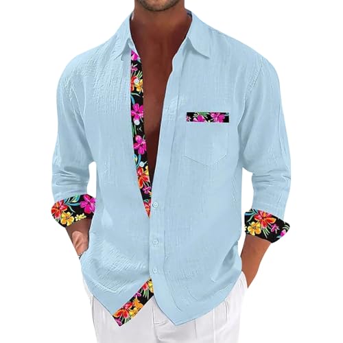 SOOUICKER Leinenhemd Herren Langarm Blumen Hawaii Hemd Männer Leinen Freizeithemden Sommer Bunt Sommerhemd Muster Oversized Herrenhemden Freizeit SOOUICKER Leinenhemd Herren Langarm Blumen Hawaii Hemd Männer Leinen Freizeithemden Sommer Bunt Sommerhemd Muster Oversized Herrenhemden Freizeit von SOOUICKER