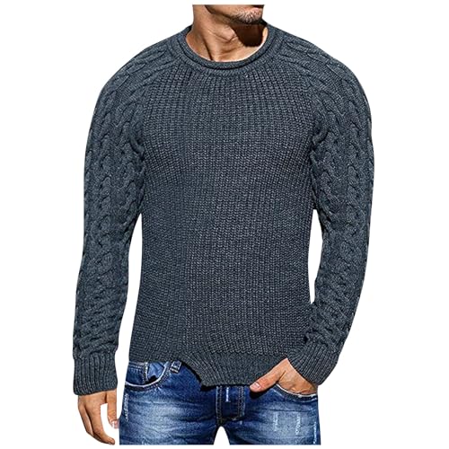 SOOUICKER Pulli Herren Strickpullover Herren Grobstrick Pullover Herren Ohne Kapuze Sweatshirt Herren Strick Strickpullover Herren Slim Fit Rundhals Langarmshirt Strickpullover Herren Zopfmuster von SOOUICKER