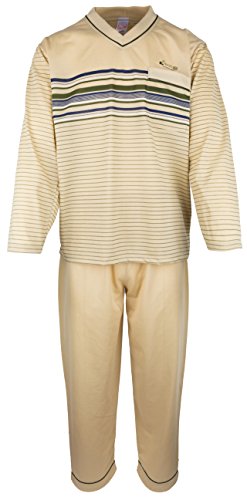 SOUNON - Herren Schlafanzug lang aus 100% Baumwolle mit V-Ausschnitt – Beige, Groesse L von SOUNON