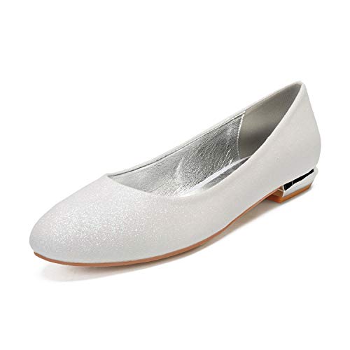 SOVORM Damen Bequeme Geschlossene Zehen Glitzer Ballerinas Klassische Partei Hochzeit Flache Schuhe,Elfenbein,43 EU von SOVORM