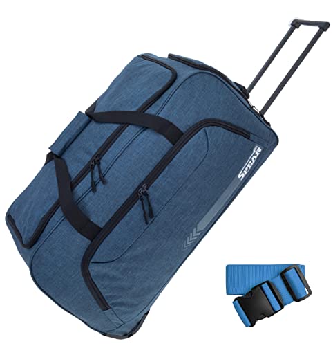 Spear Trolley Reisetasche groß XXL Koffer 85 Liter, 68 cm Tasche Schultergurt Reisegepäck Rolltasche Damen Herren Gepäck Reise Trolly 910 + Koffergurt (Deep Blue (Dunkelblau)) von Spear