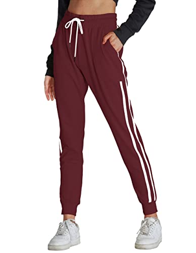 SPECIALMAGIC Damen Hosen Elastisch Bund Sweathose Sporthorse Jogginghose Sweatpants mit Tunnelzug Trainingshose Weinrot L von SPECIALMAGIC