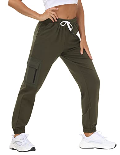 SPECIALMAGIC Damen Jogginghose Baumwolle mit Kordelzug Sporthose Frauen Trainingshose Fitness High Waist – Jogger Laufhosen Cargo Sweat Hose Armeegrün S von SPECIALMAGIC