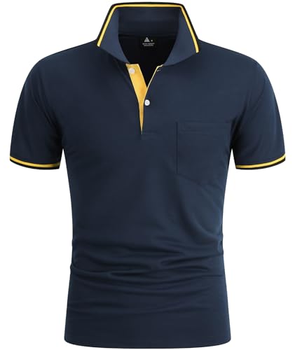 SPEEDRUN Poloshirt für Herren Kurzarm Polohemd mit Brusttasche Slim Fit Sommer Schnelltrocknend Atmungsaktives Golf Tennis Arbeit Hemd T-Shirt Casual von SPEEDRUN