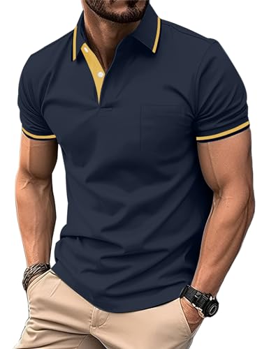 SPEEDRUN Poloshirt für Herren Kurzarm Polohemd mit Brusttasche Slim Fit Sommer Schnelltrocknend Atmungsaktives Golf Tennis Arbeit Hemd T-Shirt Casual von SPEEDRUN