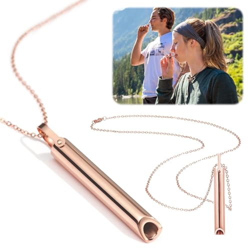 SPERMUOY Makaya rauchentwöhnung,Angstlinderung Halskette,Achtsam Atem Halskette Stress Relief Mindful Breathing Halskette，Stressabbau Atmung Kette für Herren Damen Meditation Entspannung-Rose Gold von SPERMUOY