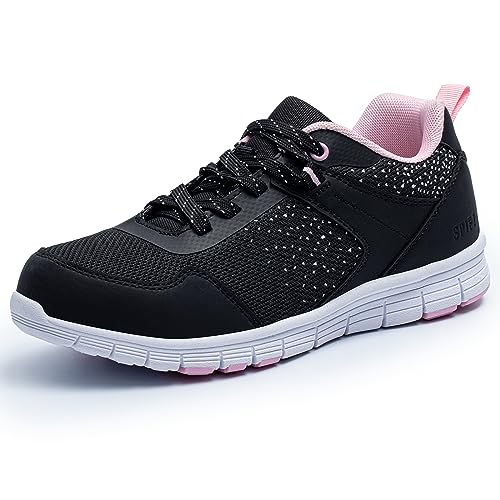 SPIEZ Leichte Arbeitsschuhe s1 Damen Atmungsaktiv Pannensichere Sicherheitsschuhe für Damen, rutschfeste Modische Sneakers für die Arbeit und den Alltag (Schwarz-Rosa, EU 38.5) von SPIEZ