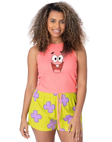 SPONGEBOB SQUAREPANTS Patrick Damen Kurzpyjama | Gerippte rosa Weste mit grünen, korallenfarbenen elastischen Shorts | Animierte TV-Show Merchandise SPONGEBOB SQUAREPANTS Patrick Damen Kurzpyjama | Gerippte rosa Weste mit grünen, korallenfarbenen elastischen Shorts | Animierte TV-Show Merchandise von SPONGEBOB SQUAREPANTS