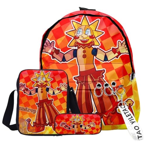 SPSMOKH FNAF Rucksack, 3-teiliges Set, inklusive Schultertasche und Lunchtasche, Anime, Cartoon, lässig, Schüler, Schultasche, Fazbear's Piazzaria, Segeltuch, Tasche für Jungen und Mädchen (26), von SPSMOKH