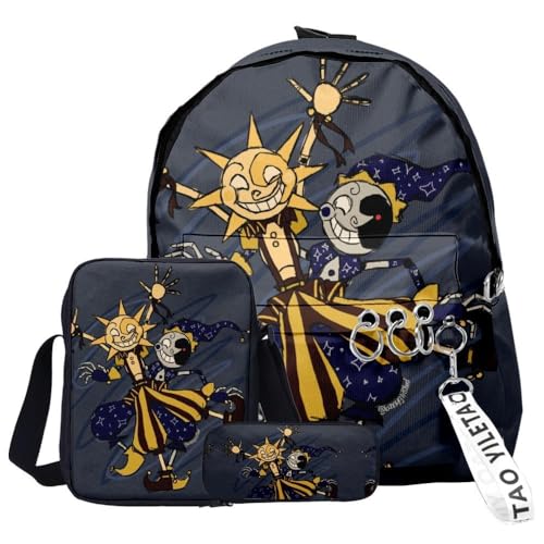 SPSMOKH Five Nights Rucksack Sundrop Moondrop Casual Canvas Rucksack Schultasche 3-teiliges Set, einschließlich Rucksack, Lunchtasche, Federmäppchen, Jungen und Mädchen, mehrfarbig, 40*29*12cm von SPSMOKH