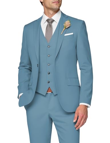 SPTALLFITJSV 3-teiliger Anzug für Herren, schmale Passform, Hochzeitsanzüge für Herren, elegante Ein-Knopf-Jacke, einreihige Weste, Hose, dusty blue, 4XL SPTALLFITJSV 3-teiliger Anzug für Herren, schmale Passform, Hochzeitsanzüge für Herren, elegante Ein-Knopf-Jacke, einreihige Weste, Hose, dusty blue, 4XL von SPTALLFITJSV