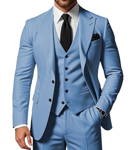 SPTALLFITJSV 3-teiliges Herren-Anzug-Set, schmale Passform, Spitzrevers, 2 Knöpfe, Blazer, Jacke, Weste, Hose, Set, Hochzeit, Business, Abschlussball, Party, dusty blue, S SPTALLFITJSV 3-teiliges Herren-Anzug-Set, schmale Passform, Spitzrevers, 2 Knöpfe, Blazer, Jacke, Weste, Hose, Set, Hochzeit, Business, Abschlussball, Party, dusty blue, S von SPTALLFITJSV