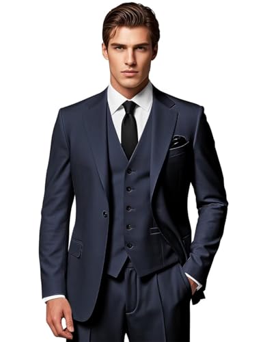 SPTALLFITJSV Herren-Anzug-Set, schmale Passform, 3-teilig, für Hochzeit, Business, Abschlussball, Party, Ein-Knopf-Blazer, Weste und Hose, Smoking-Set, Marineblau, 5XL SPTALLFITJSV Herren-Anzug-Set, schmale Passform, 3-teilig, für Hochzeit, Business, Abschlussball, Party, Ein-Knopf-Blazer, Weste und Hose, Smoking-Set, Marineblau, 5XL von SPTALLFITJSV
