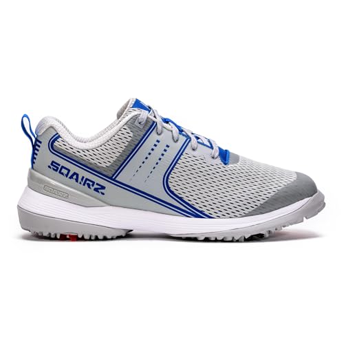 SQAIRZ Speed Mesh Herren-Golfschuhe, entworfen für Balance und Leistung, austauschbare Spikes, atmungsaktiv, Golfschuhe für Herren mit Spikes, Golfschuhe, Hellgrau/Blau, Hellgrau / Blau, 41.5 EU von SQAIRZ