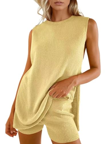 SSJDDS Womens Knit Sweater Sets Summer Casual 2 Piece Lounge Sets for Women Vacation Sleeveless Tank Top Matching Shorts (02,s) von SSJDDS