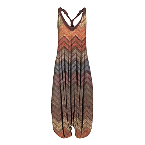 SSLLH Damen Jumpsuit Sommer Boho Lang Druck Overall Baggy Oversize Playsuit Aladinhose Ärmellos Vintage Sommerhose für Frauen Casual Lose Jumpsuit Leichte Sommeroverall Haremshose, Gelb, L von SSLLH