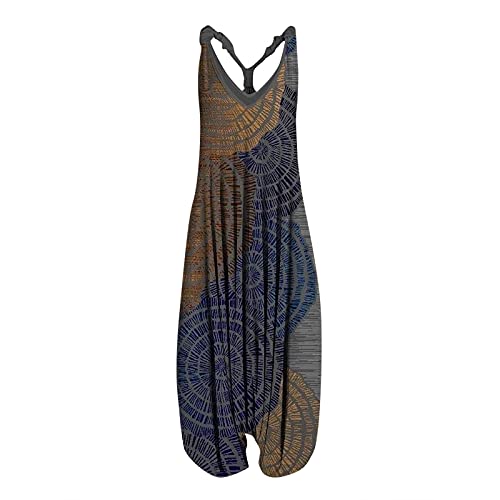 SSLLH Damen Casual Lose Jumpsuit Boho Lang Druck Overall Baggy Oversize Playsuit Aladinhose Ärmellos Sommerhose für Frauen Leichte Einteiler Rompers Mädchen Sommeroverall Haremshose, Marine, XXL von SSLLH