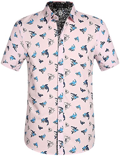 SSLR Herren Hemd Kurzarm Business Hemden Regular Fit Freizeithemden für Herren (X-Large, Rosa) von SSLR