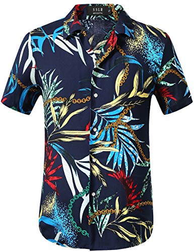 SSLR Herren Langarmshirt, kurzärmelig, Hawaii-Hemd - mehrfarbig - Mittel von SSLR