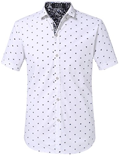 SSLR Herren Sommer Hawaiihemd Kurzarm Gedruckt Regulär fit Sommer Männer Button Down Sonnenschein Strand Business (3X-Large, Schwarz Weiß) von SSLR