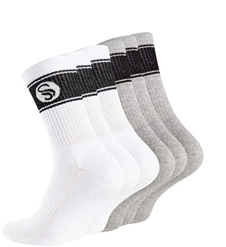 STARK SOUL 6 Paar Sportsocken im RETRO Design - Crew Socks in Bester Qualität, Tennissocken aus feinster Baumwolle, weiss & grau 43-46 von STARK SOUL