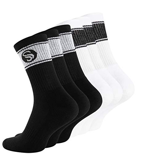 STARK SOUL 6 Paar Sportsocken im RETRO Design - Crew Socks in Bester Qualität, Tennissocken aus feinster Baumwolle, weiss & schwarz 43-46 von STARK SOUL