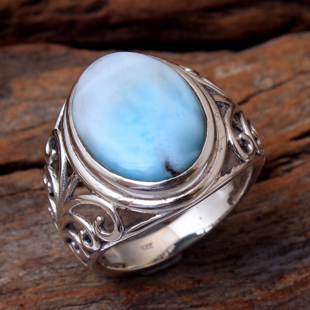 925 Silber Ring, Larimar Frauen Edelstein Ehering, Verlobungsring, Geschenk, Partywear Boho Ring Size 8 von STARSILVERUSA