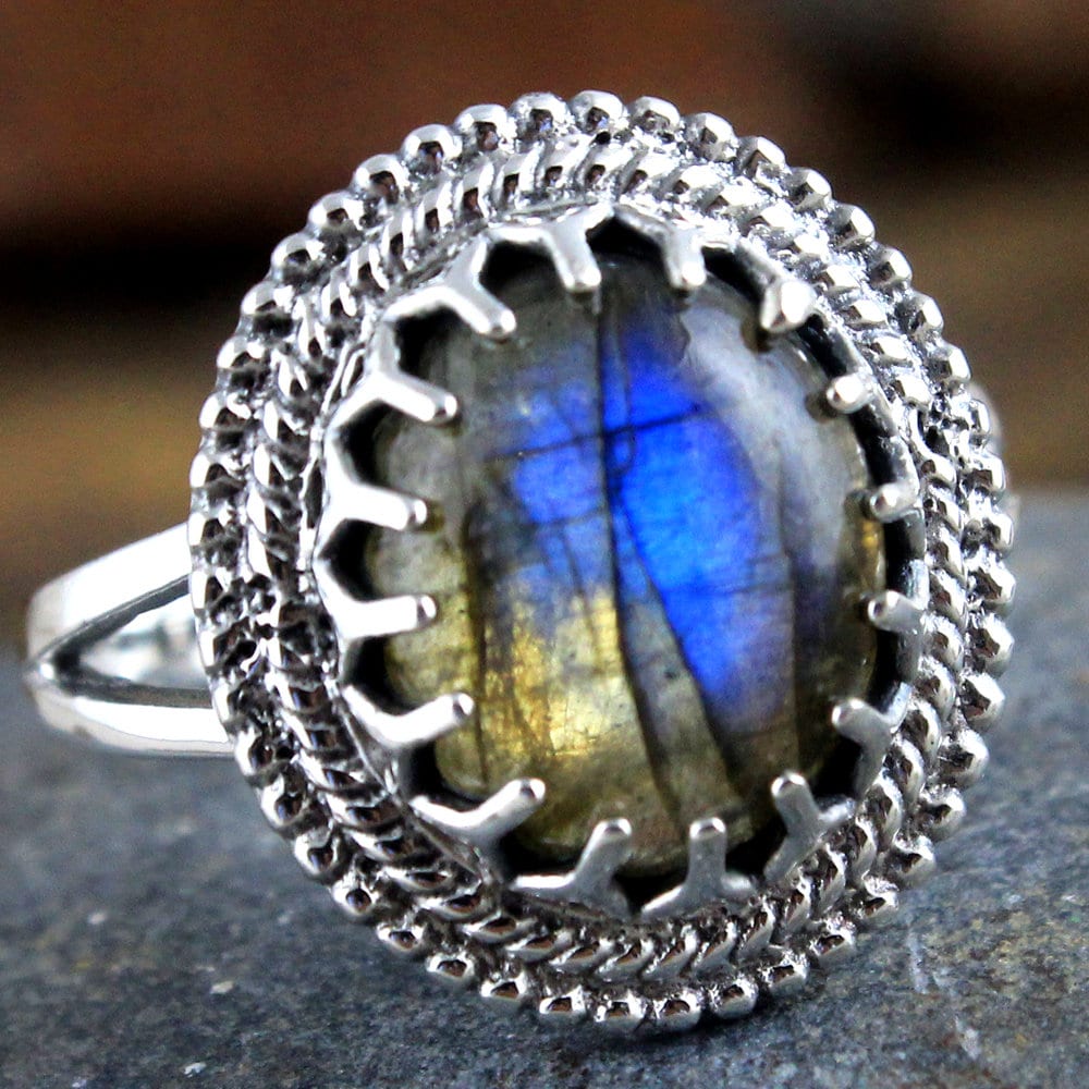 Labradorit Ring, Blau Auffälliger Stapelbarer Frauen Designer Edelstein Mama Geschenke von STARSILVERUSA