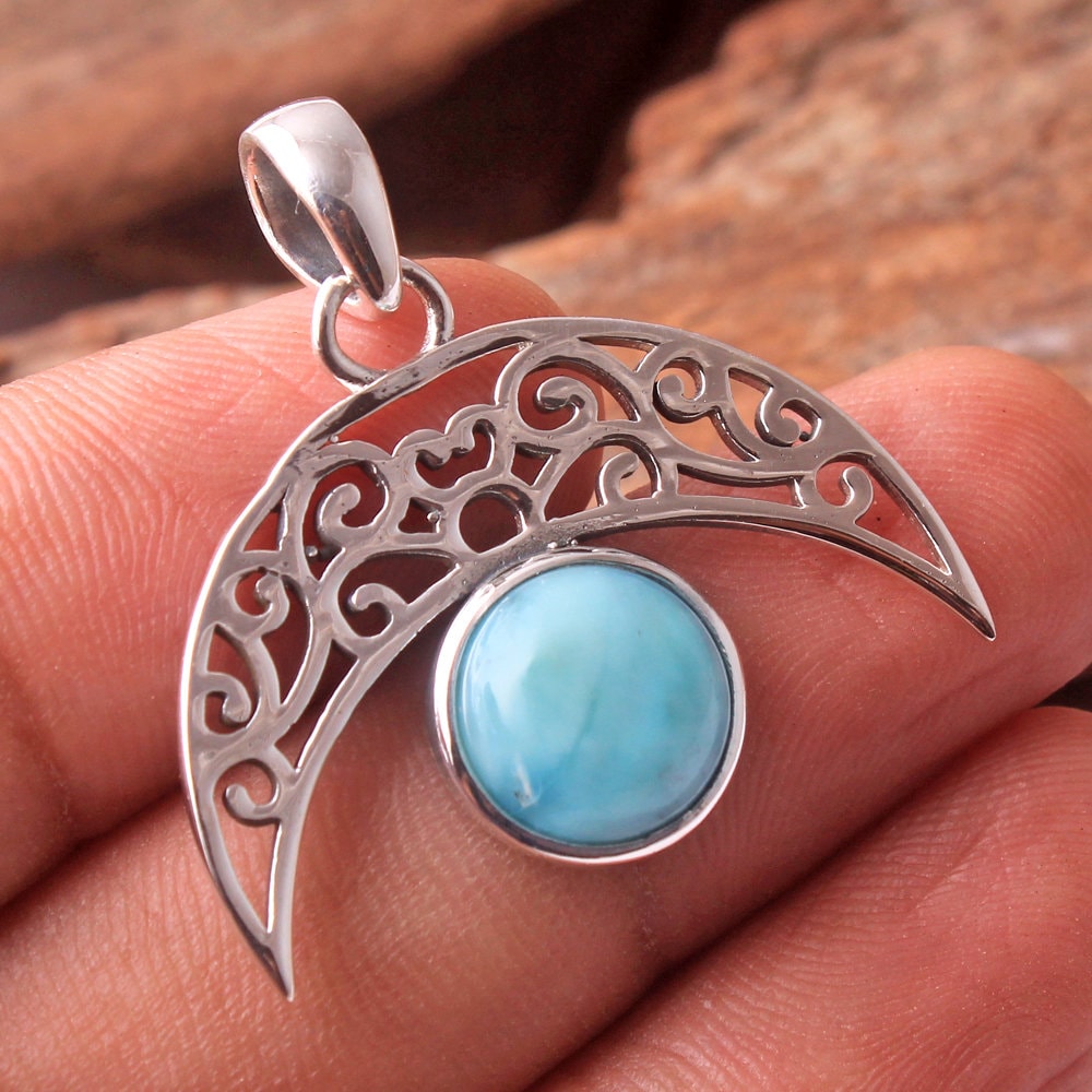 Larimar Anhänger, Halbmond Heilung Designer Schmuck, Brautjungfer Geschenk, Frauen Anhänger von STARSILVERUSA