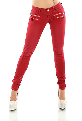 Damen Hüft Low Rise Jeans Skinny Slim Fit Stretch Denim Hose Röhrenjeans (S, Cranberry/902-10) von STIDIA
