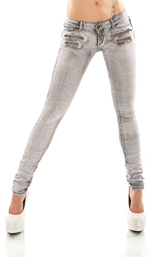 Damen Jeans Low Rise Hüftjeans Hose Röhrenjeans Skinny Slim Fit Stretch XS-XL (DE/NL/SE/PL, Alphanumerisch, L, Regular, Regular, Grau/81-85) von STIDIA