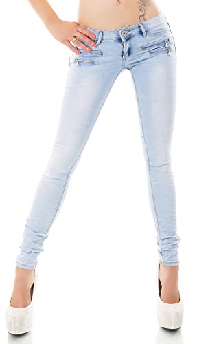 Damen Jeans Low Rise Hüftjeans Hose Röhrenjeans Skinny Slim Fit Stretch XS-XL (DE/NL/SE/PL, Alphanumerisch, L, Regular, Regular, Hellblau/81-6) von STIDIA