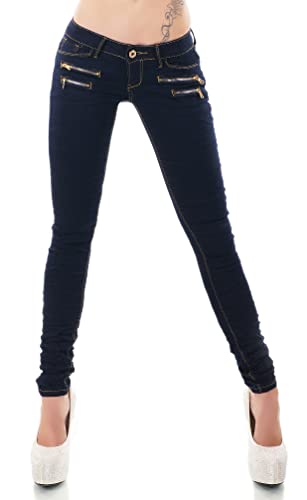 Damen Jeans Low Rise Hüftjeans Hose Röhrenjeans Skinny Slim Fit Stretch XS-XL (DE/NL/SE/PL, Alphanumerisch, S, Regular, Regular, Dunkelblau/81) von STIDIA