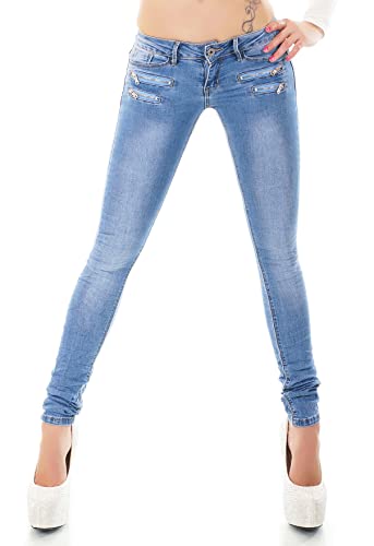 Damen Jeans Low Rise Hüftjeans Hose Röhrenjeans Skinny Slim Fit Stretch XS-XL (DE/NL/SE/PL, Alphanumerisch, XL, Regular, Regular, Blau/81-5) von STIDIA