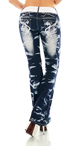 STIDIA Bootcut Jeans Hose Schlaghose Verschiedene Stickerei Tattoo Drache Strauß Schriftzug inkl. Gürtel XS-XXL (as3, Numeric, Numeric_42, Regular, Regular, WT375-Silber, XL/42) von STIDIA