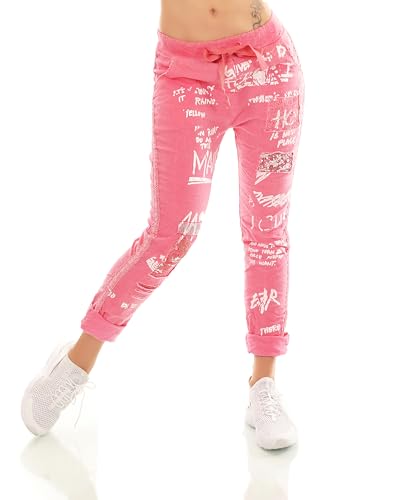 STIDIA Damen Hose Jogpants Baggy Boyfriend Freizeithose Schriftzug Seitenstreifen Häkel-Einsatz 36-40 (DE/NL/SE/PL, Alphanumerisch, Einheitsgröße, Regular, Regular, Kirschblüten-Pink) von STIDIA