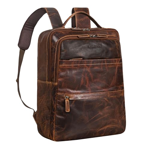 STILORD 'ABEL' Schlanker Business Rucksack Herren und Damen Leder Laptop Rucksack 15.6 Zoll Backpack Tagesrucksack Daypack Vintage Echtleder, Farbe:luino - braun von STILORD