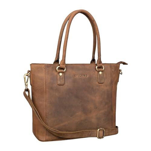 STILORD 'Abigail' Handtasche Büro Damen Leder Shopper Vintage Schultertasche Businesstasche elegant für 13,3' MacBooks Arbeitstasche Echtleder, Farbe:mittel - braun von STILORD