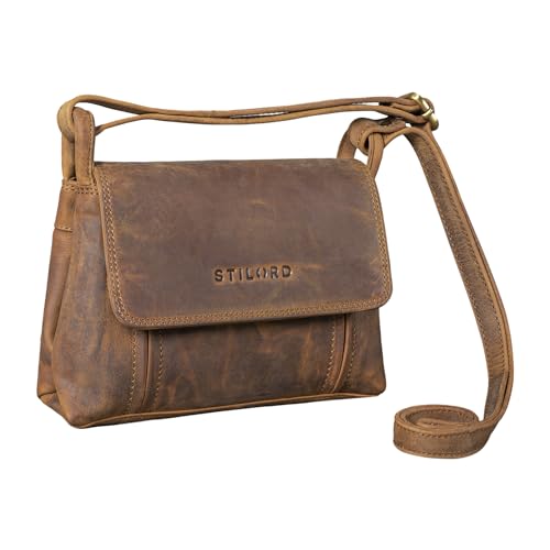 STILORD 'Alessia' Kleine Lederhandtasche Damen Schultertasche Umhängetasche Vintage Elegante Crossbody Bag ideal als Party Bag Shopping Tasche Leder, Farbe:mittel - braun von STILORD