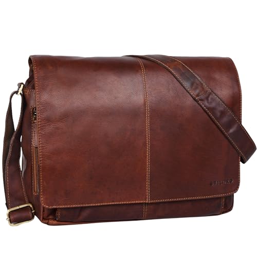 STILORD 'Alex' Vintage Ledertasche Männer Frauen Businesstasche zum Umhängen 15,6 Zoll Laptoptasche Aktentasche Unitasche Umhängetasche Leder, Farbe:cognac - dunkelbraun von STILORD