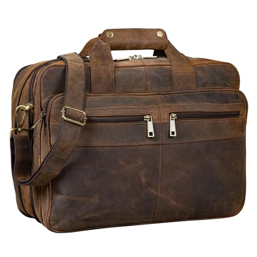 STILORD 'Alexander' Lehrertasche Herren Leder Vintage Aktentasche Laptoptasche Bürotasche Businesstasche groß XXL Umhängetasche mit Dreifachtrenner, Farbe:Colorado - braun von STILORD