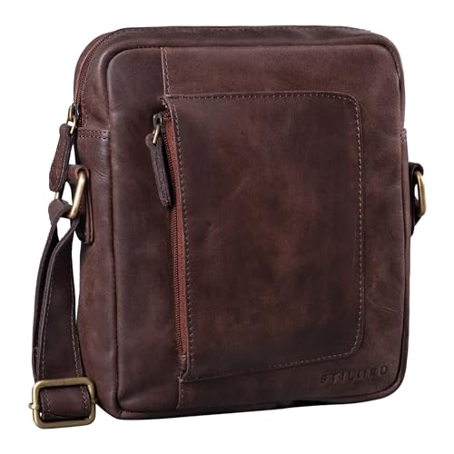 STILORD 'Ashton' Herren Leder Tasche zum Umhängen Vintage Herrentasche Ledertasche Crossbody Bag Kleine Messenger Bag für Männer Umhängetasche Echtleder, Farbe:Lyon - braun von STILORD