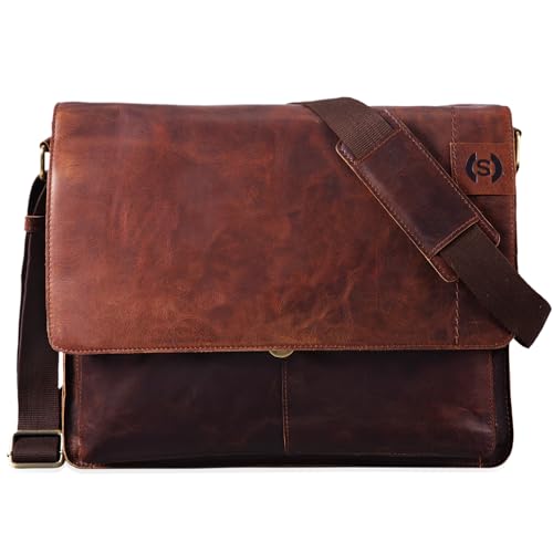 STILORD 'Athos' Businesstasche Leder Herren Damen 15,6 Zoll Laptoptasche Messenger Bag Vintage Umhängetasche viele Fächer & groß Elegante Aktentasche aus echtem Leder, Farbe:Mocca - Dunkelbraun von STILORD