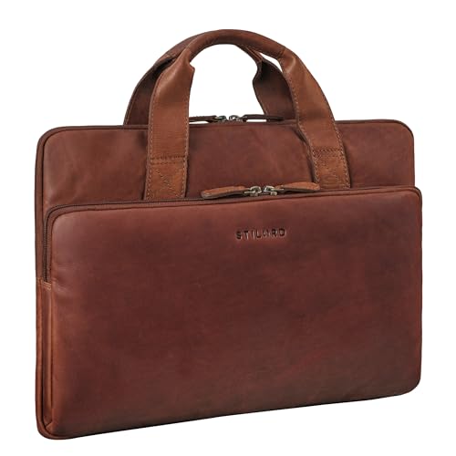 STILORD 'Beau' Vintage Laptop-Tasche 15.6 Zoll Leder Business-Tasche für Herren und Damen Echtleder Hülle Laptop Sleeve MacBook Pro Tasche 15,6 Zoll, Farbe:cognac - braun von STILORD