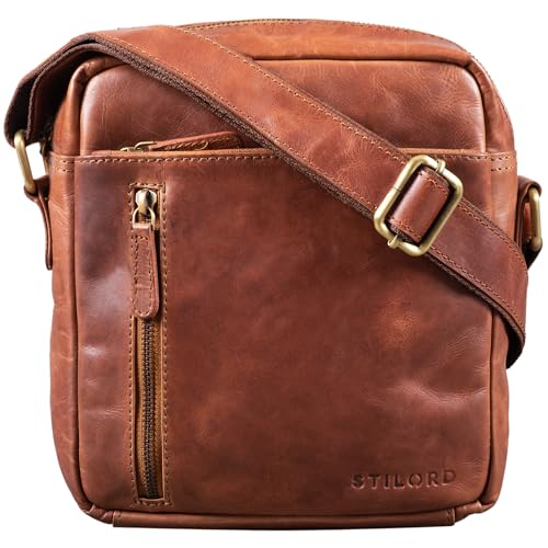 STILORD 'Benno' Leder Umhängetasche Herren klein für iPad 9,7' braun Vintage Herrentasche Messenger Bag Schultertasche Männer Echtleder, Farbe:Cognac - braun von STILORD