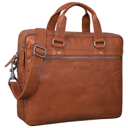 STILORD 'Brayson' Businesstasche 15 Zoll Leder Laptoptasche Aktentasche zum Umhängen Trolley Aufsteckbar Echtes Vintage Leder, Farbe:maraska - braun von STILORD