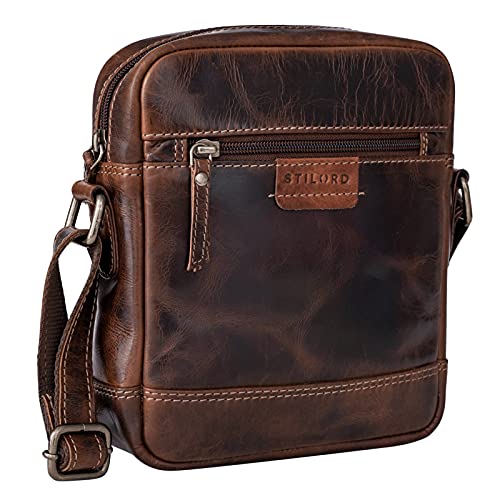 STILORD 'Brian' Vintage Leder Tasche zum Umhängen Kleine Messenger Bag Schultertasche für 7.9 Zoll iPad Mini Moderne Herrentasche aus Echtleder, Farbe:Novello - braun von STILORD