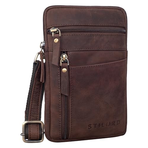 STILORD 'Brooks' Leder Brustbeutel Gürteltasche Handytasche zum Umhängen Kleine Brusttasche für Handy Pass Reisebörse Crossbody Bag Vintage für Damen und Herren, Farbe:Montero - braun von STILORD