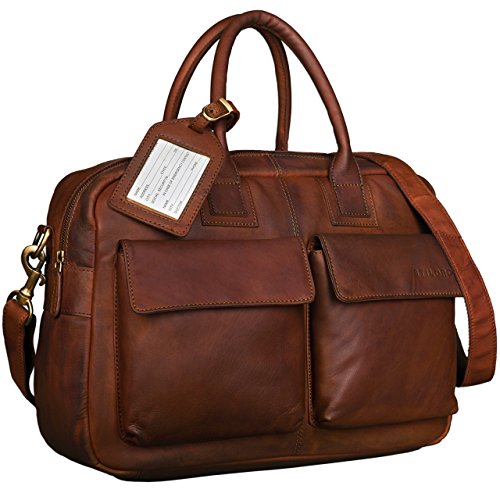 STILORD 'Carlo' Große Umhängetasche Leder Lehrertasche Aktentasche Schultertasche Reise Beruf Freizeit 15,6 Zoll Laptop College Bag Arbeit Büro, Farbe:cognac - dunkelbraun von STILORD